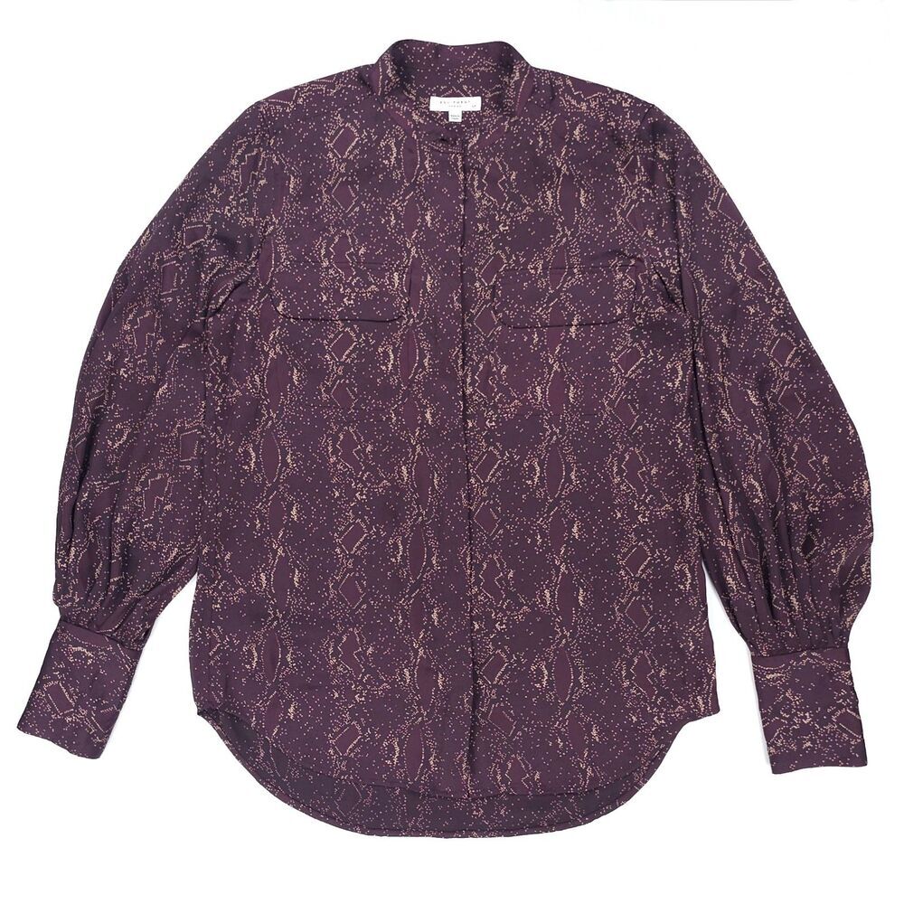 NEW Equipment Helaine Bishop Sleeve Blouse Aubergine Snake Print French Girl